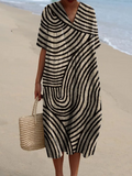 Vestido fluido con estampado de líneas de círculos geométricos dibujados a mano para mujer