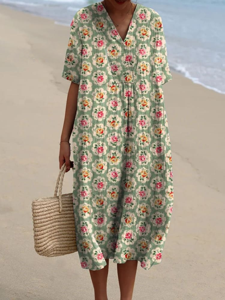 Vestido informal fluido con estampado floral estilo vintage para mujer