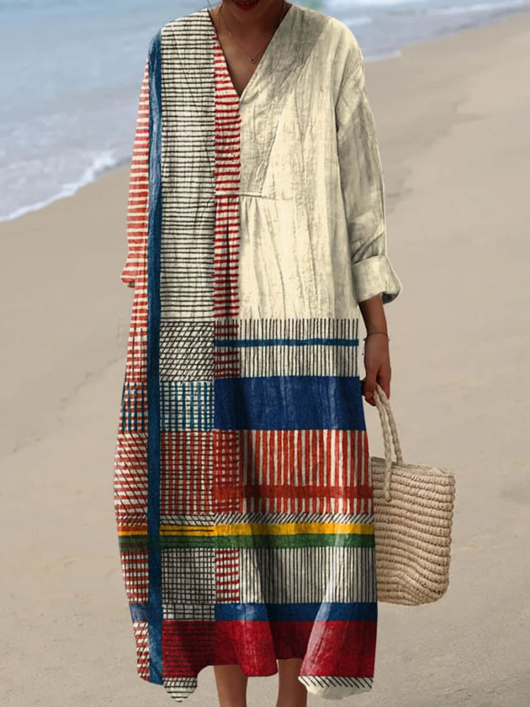 Vestido estampado de líneas geométricas retro para mujer