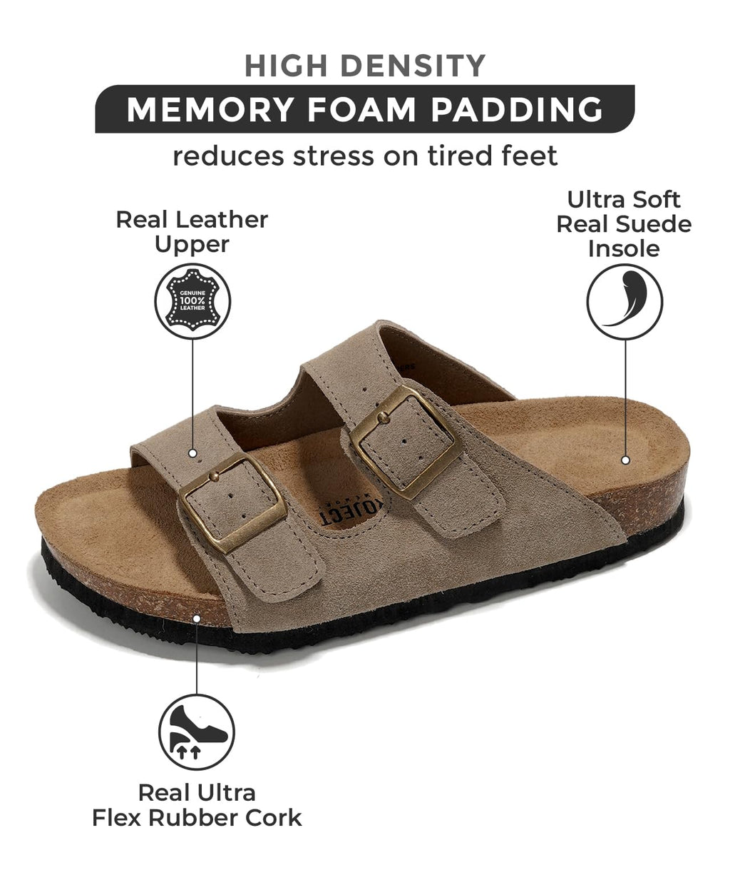 Venita | Sandalias de Cuero Genuino 100% | Memory Foam | Ligeras | Antideslizantes