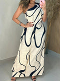 Vestido Maxi Off-Shoulder con Estampado Abstracto