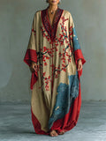 Vestido Maxi con Estampado de Ciruelo Rojo Japonés y Mangas Murciélago