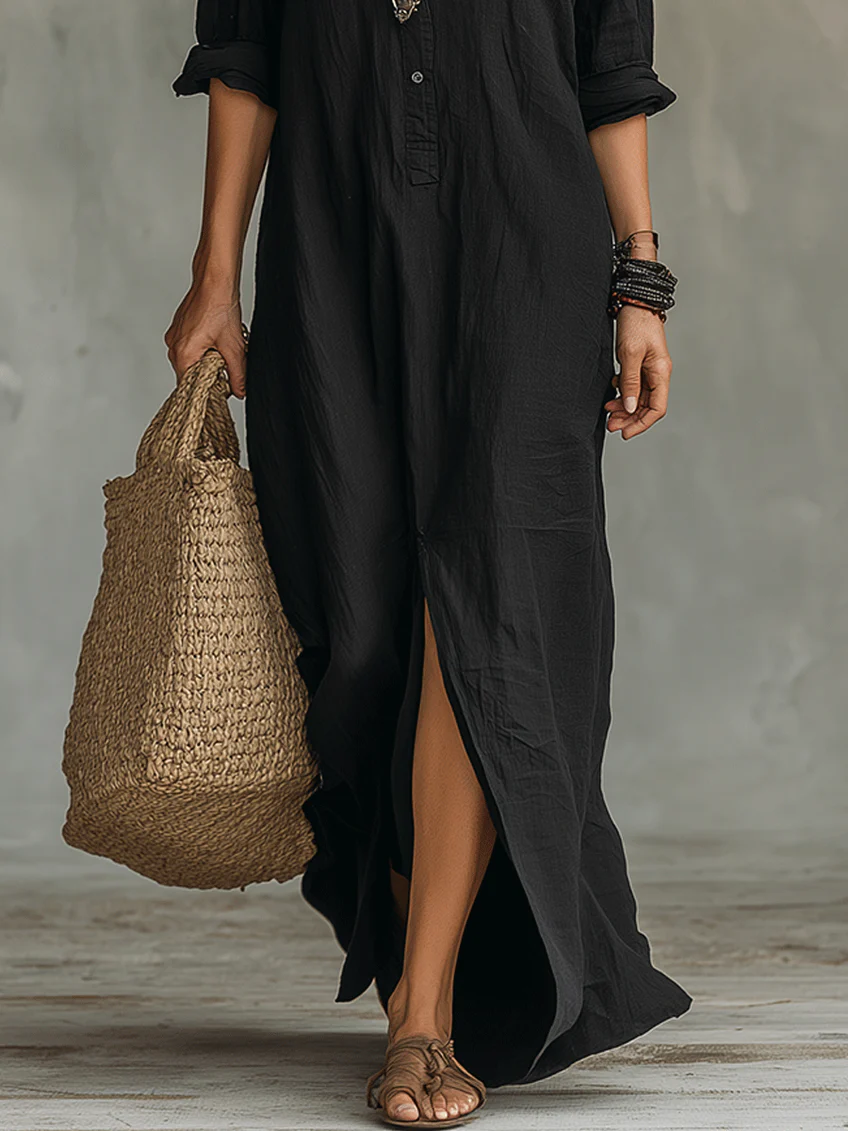 Soline™ | Maxi Vestido Negro Oversized con Botones