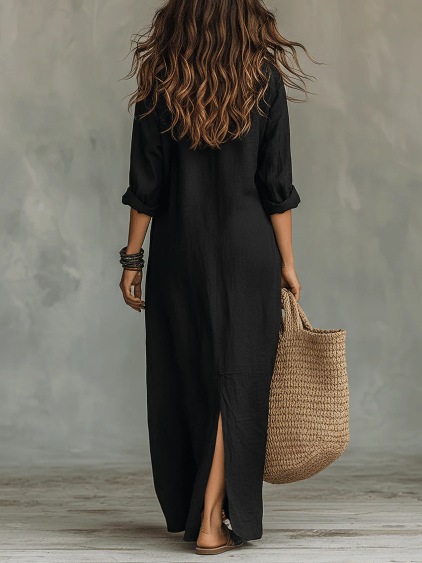 Soline™ | Maxi Vestido Negro Oversized con Botones