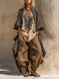 Conjunto de Tres Piezas Bohemio Nómada con Estampado Artístico