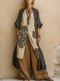 Conjunto de Tres Piezas Bohemio Tribal en Gris Oscuro y Café