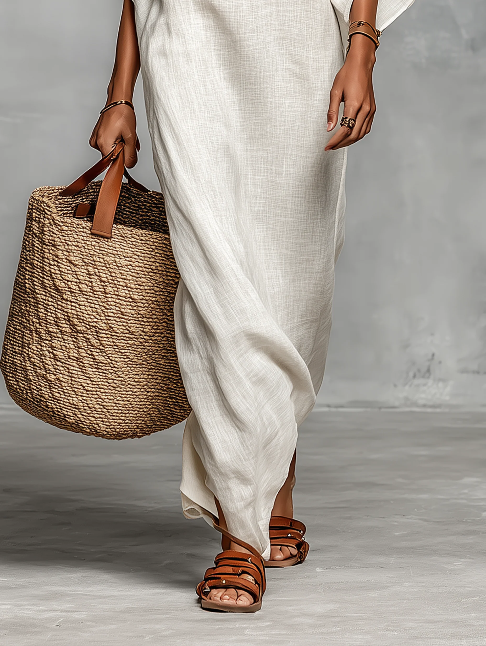 Vestido Maxi Recto Blanco Off-Shoulder con Mangas Murciélago