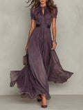 Flavia | Vestido largo de gasa morado elegante con escote lágrima