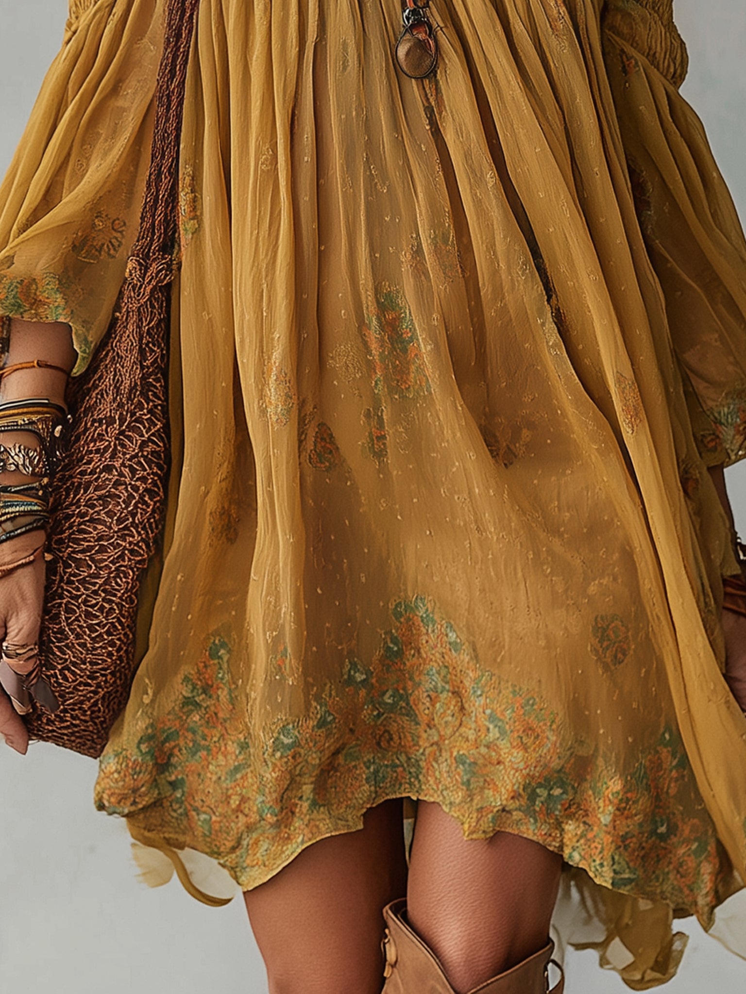 Mini Vestido de Chiffon Amarillo Floral con Hombros Descubiertos
