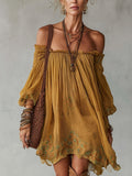 Mini Vestido de Chiffon Amarillo Floral con Hombros Descubiertos