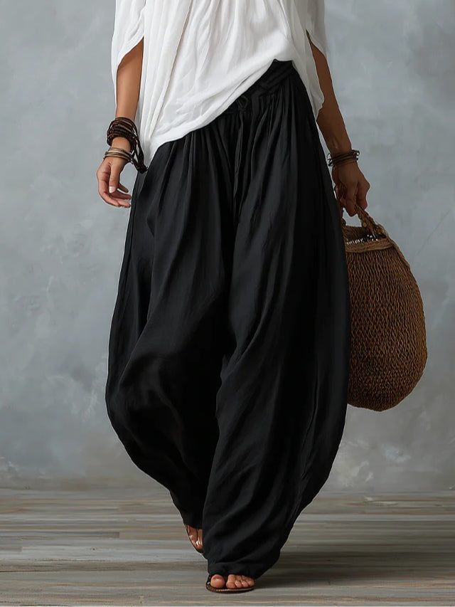 Conjunto de Top Blanco Hombros Descubiertos y Pantalón Linterna Holgado
