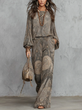 Conjunto con Top Gris de Mangas Linterna con Estampado Paisley y Pantalón Ancho