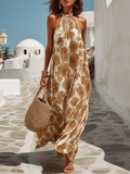 Vestido Maxi de Satén Floral sin Mangas Chic Estilo Vacacional