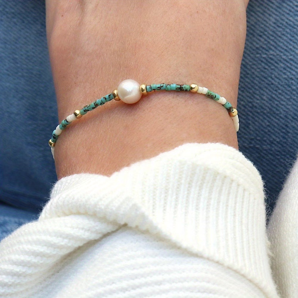 Pulsera Minimalista de Turquesa y Perla