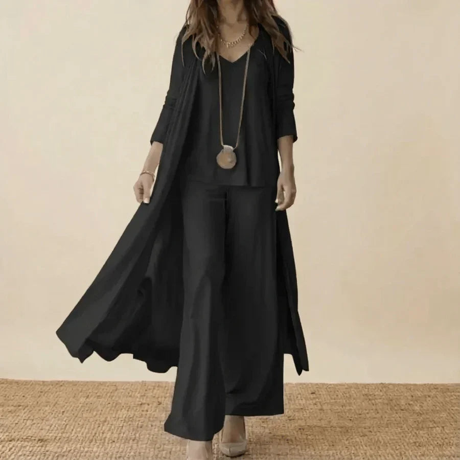 Raquel | Conjunto Suave de Tres Piezas con Túnica y Pantalón Ancho