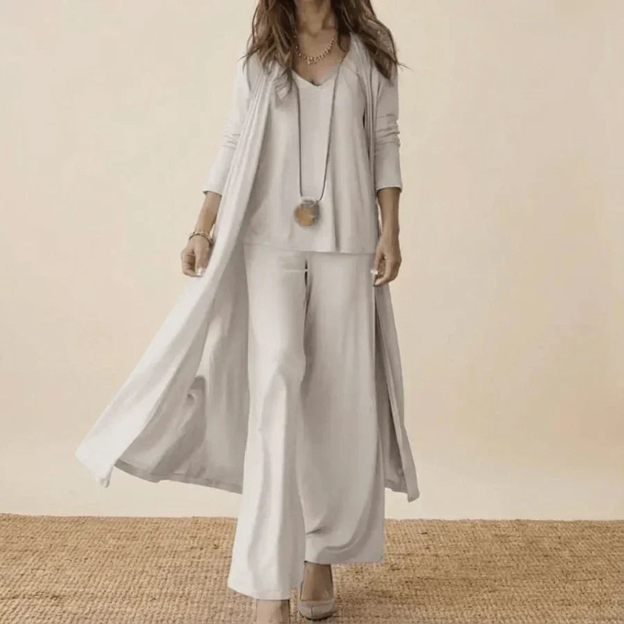 Raquel | Conjunto Suave de Tres Piezas con Túnica y Pantalón Ancho