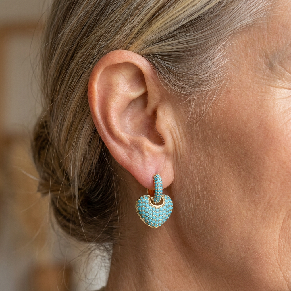 Aretes Elegantes de Corazón de Turquesa
