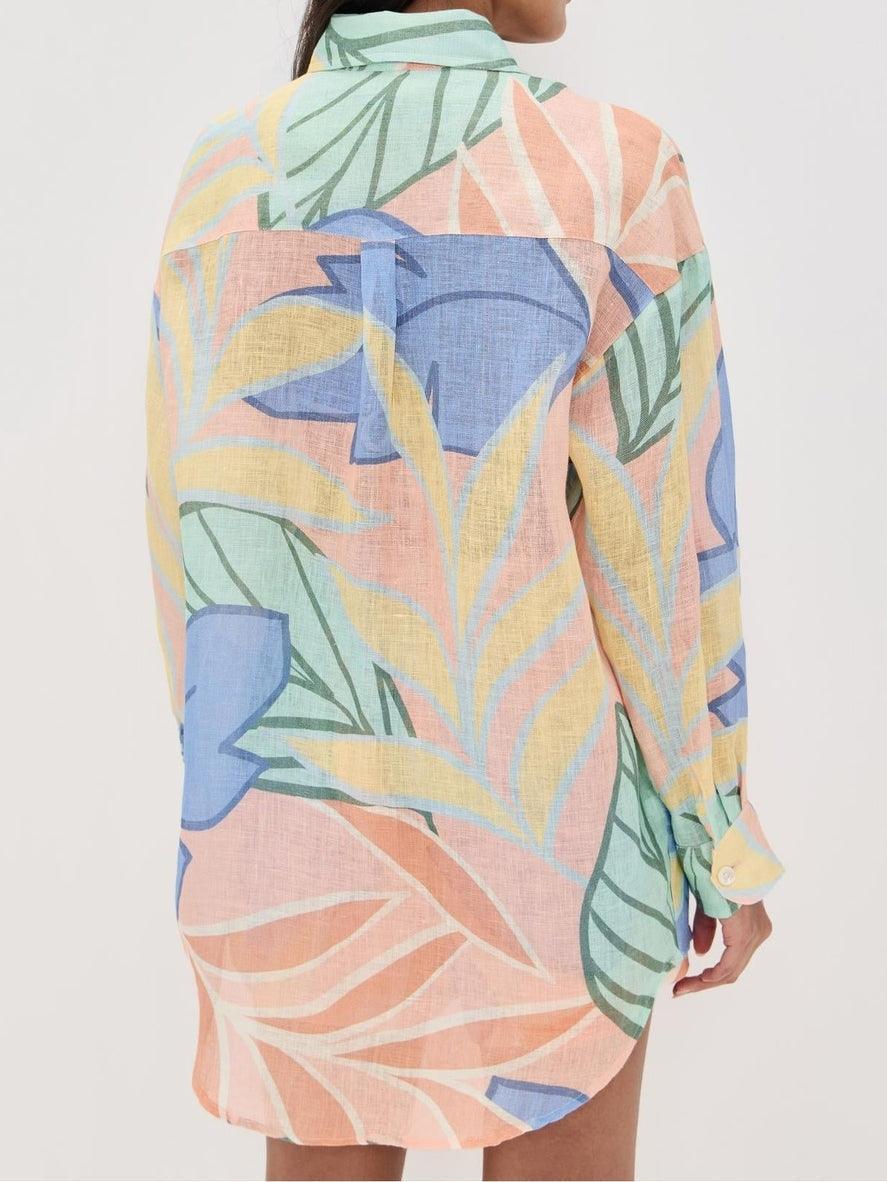 Conjunto Corto Estampado Tropical de Hojas Estilo Boyfriend