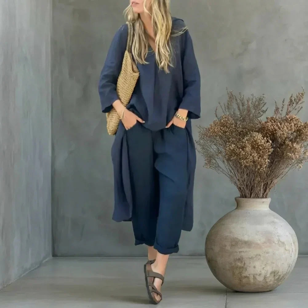 Lucía | Conjunto de Dos Piezas con Chaleco Largo Relajado y Pantalón Ancho