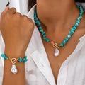 Set de Collar y Pulsera de Turquesa y Perla