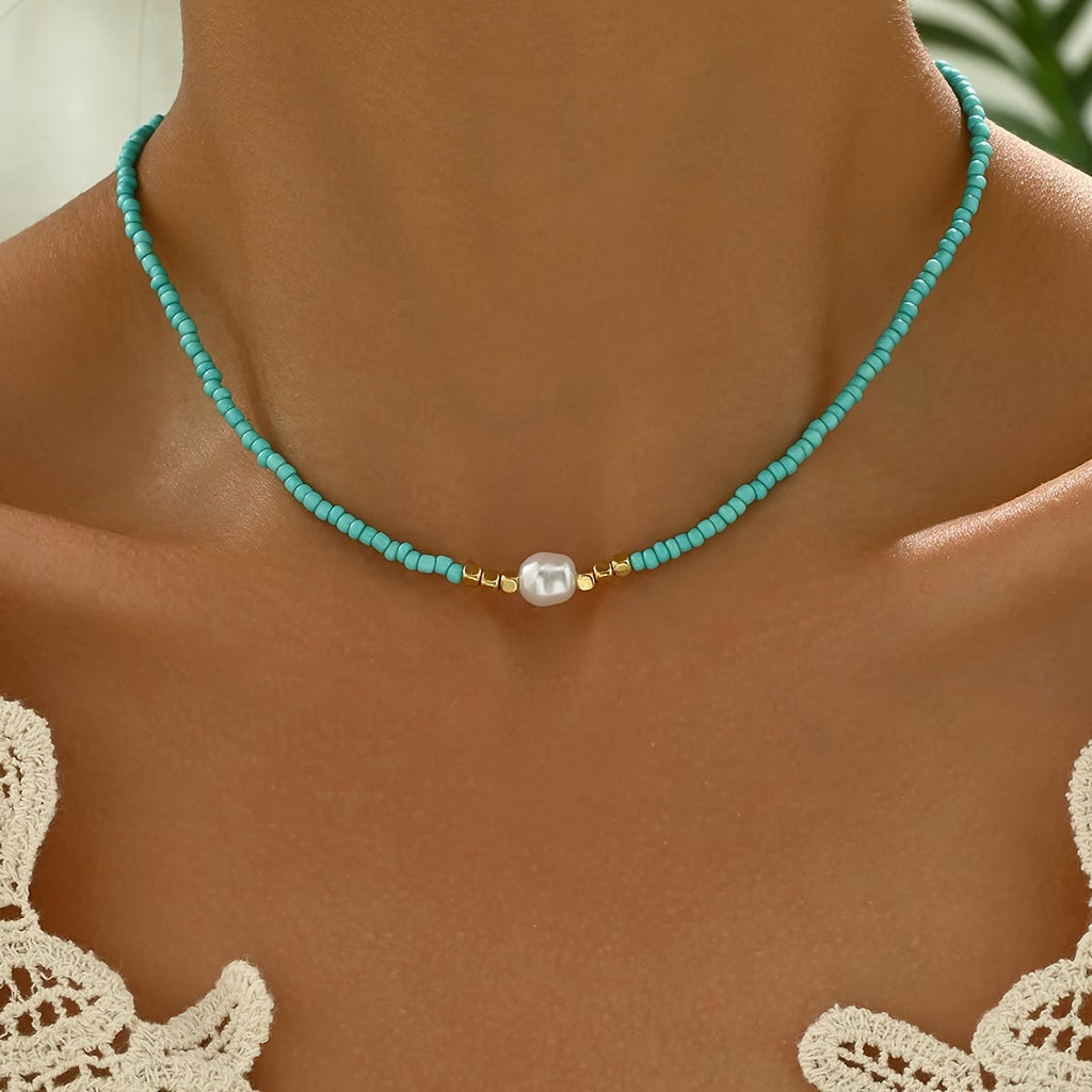 Collar Minimalista de Turquesa y Perla