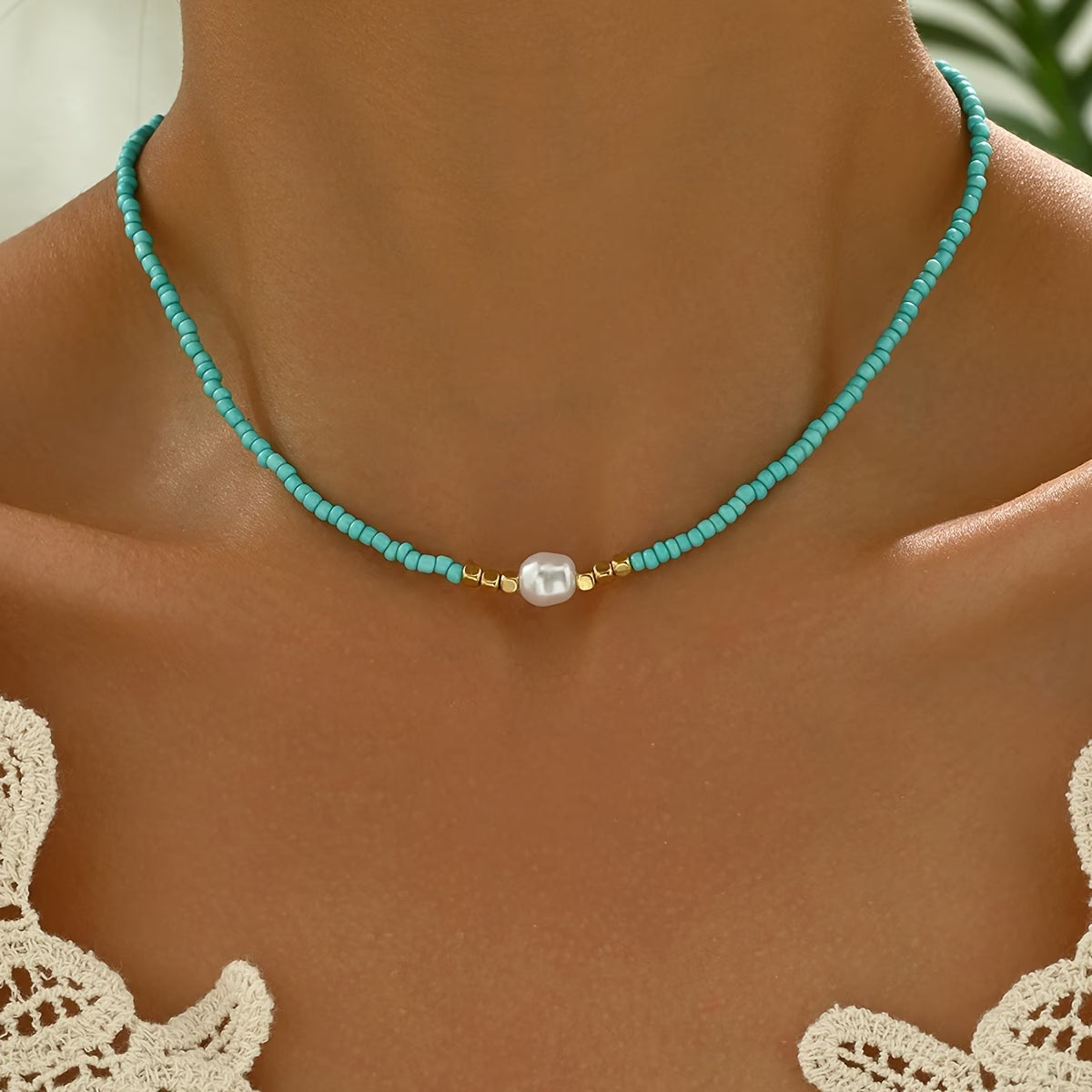 Collar Minimalista de Turquesa y Perla