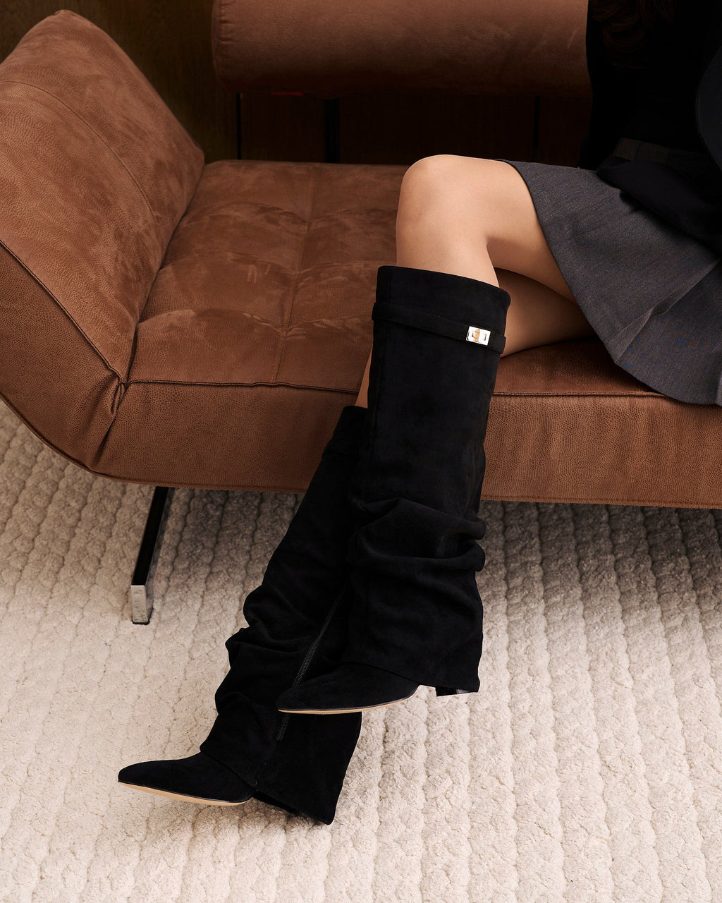 Lavista | Botas Slouchy de Ante hasta la Rodilla - Negro