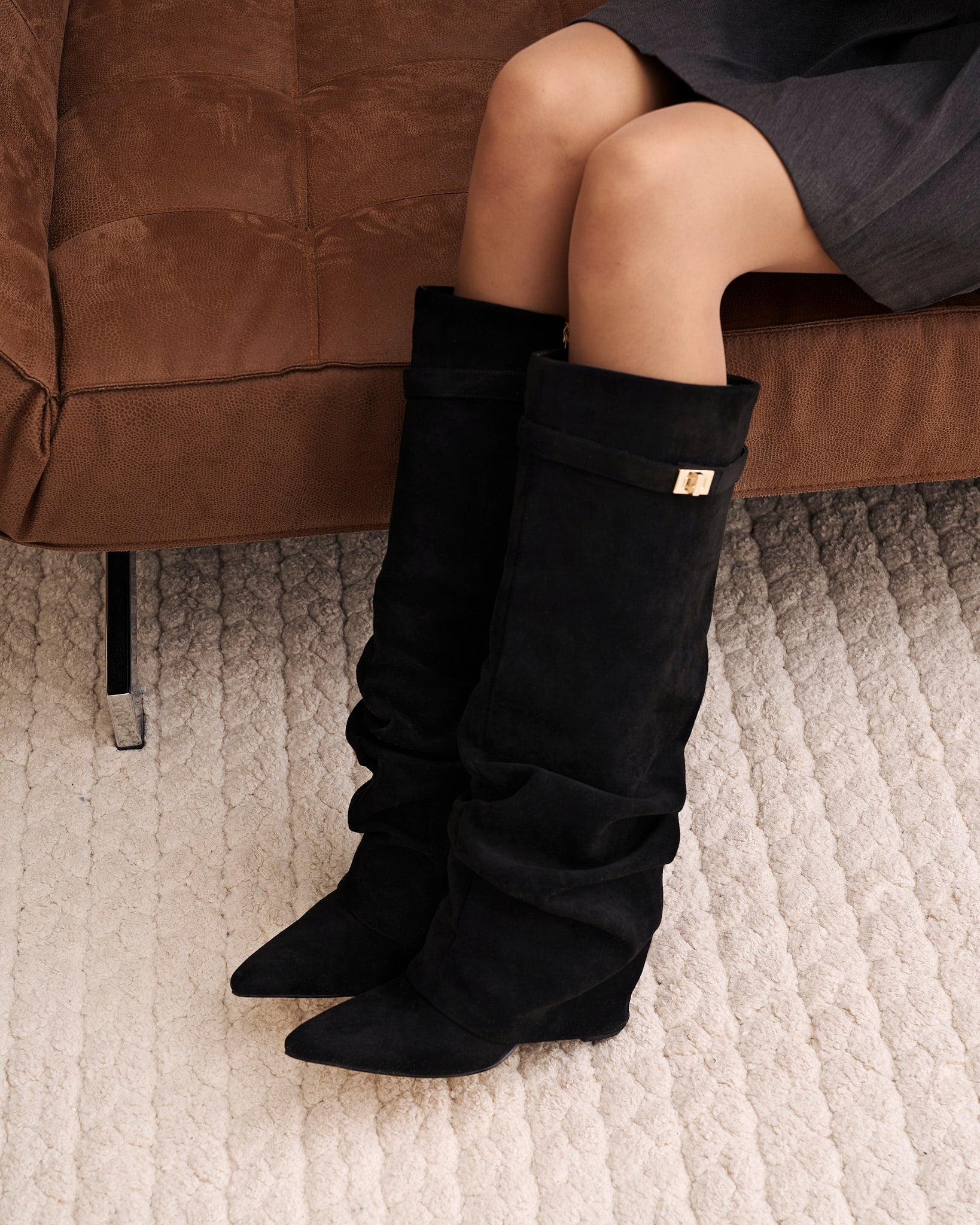 Lavista | Botas Slouchy de Ante hasta la Rodilla - Negro