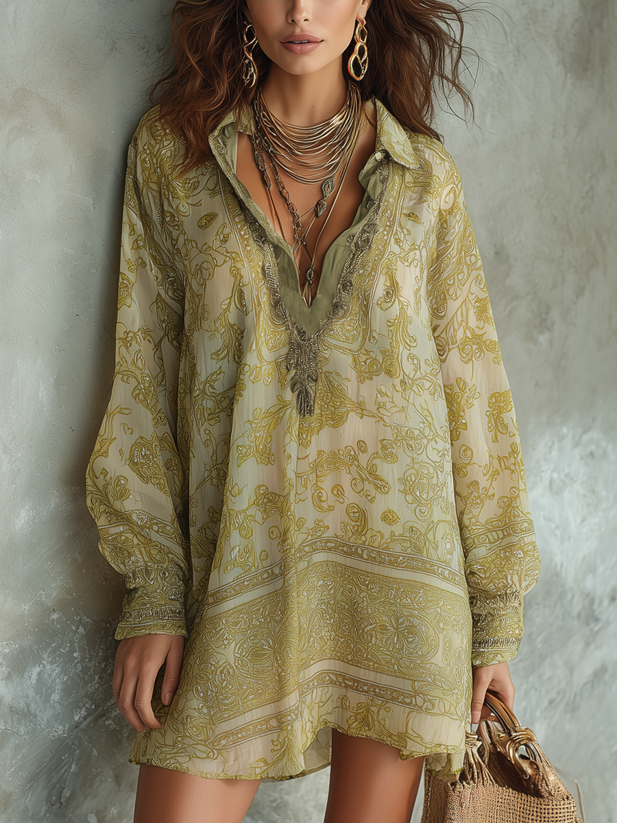 Mini Vestido Bohemio Fluido con Estampado