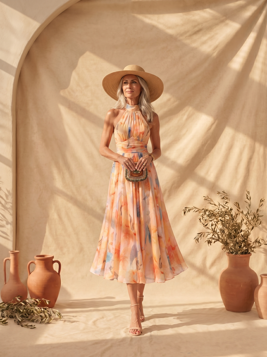 Aurora | Vestido Halter con Estampado Acuarela