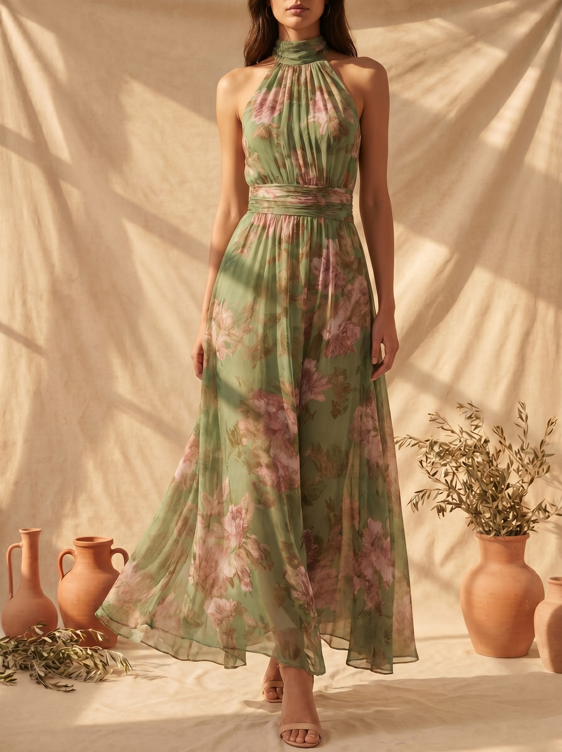 Livia | Vestido Maxi Floral con Halter y Diseño Elegante