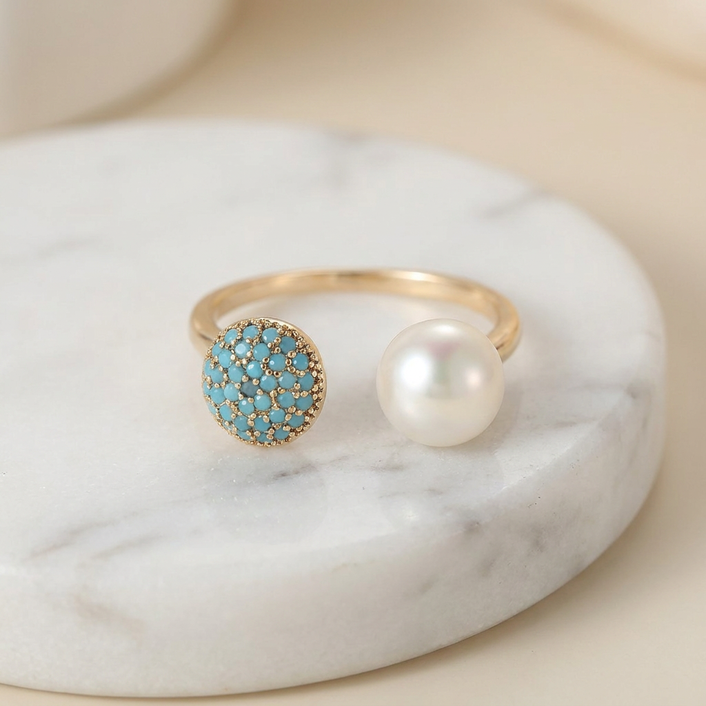 Anillo de Perla y Turquesa