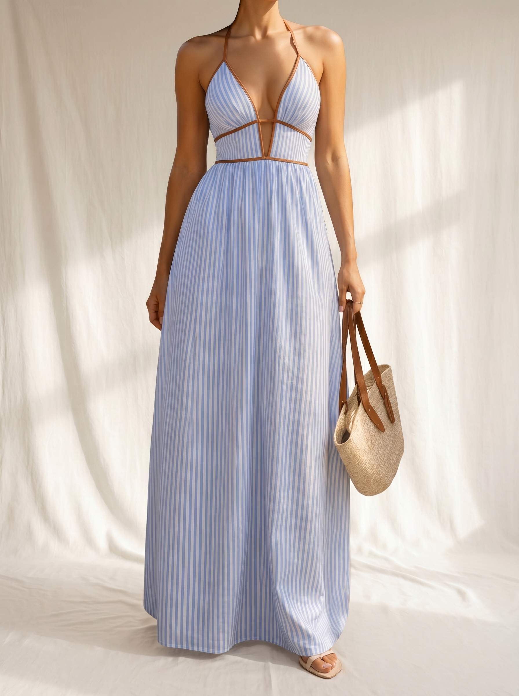 Laurina | Vestido Largo a Rayas con Escote Cut-Out
