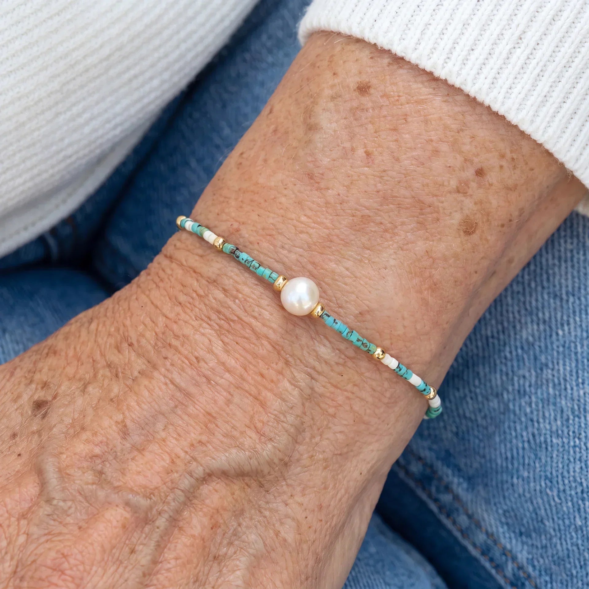 Pulsera Minimalista de Turquesa y Perla