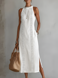 Jimena | Vestido midi relajado con cuello mandarín bordado