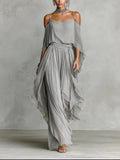Isabela | Conjunto fluido gris con top de tirantes finos y pantalón ligero