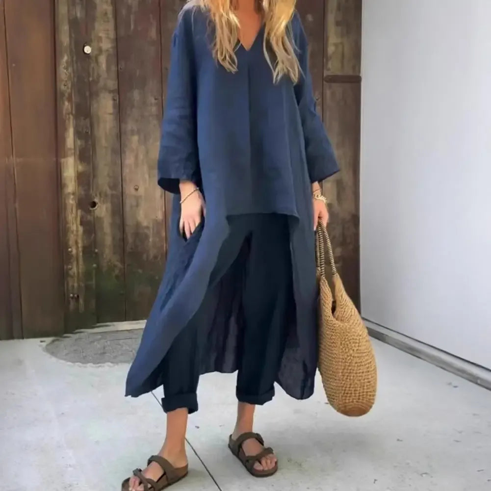 Lucía | Conjunto de Dos Piezas con Chaleco Largo Relajado y Pantalón Ancho