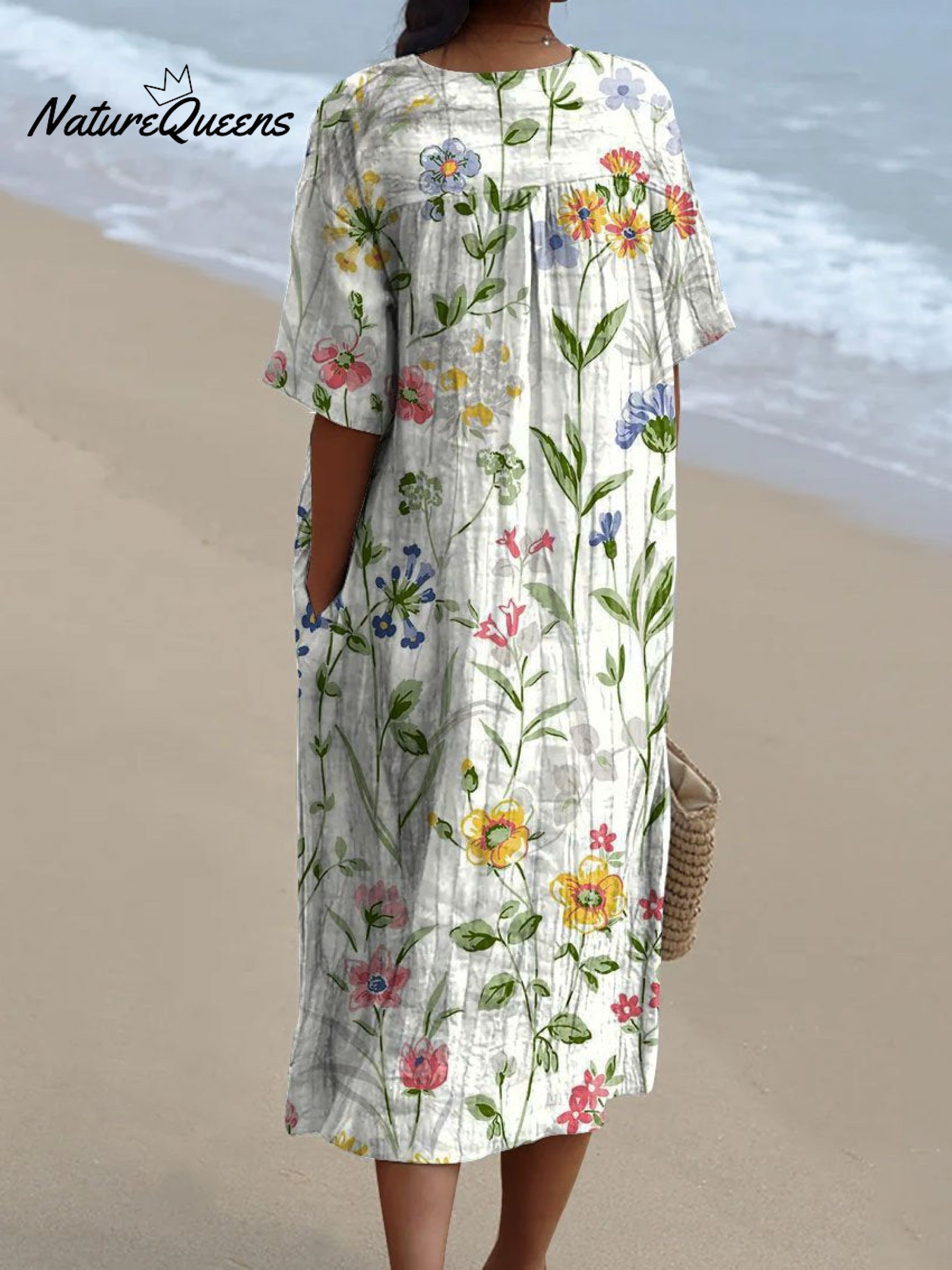 Vestido fluido informal vintage con estampado floral para mujer