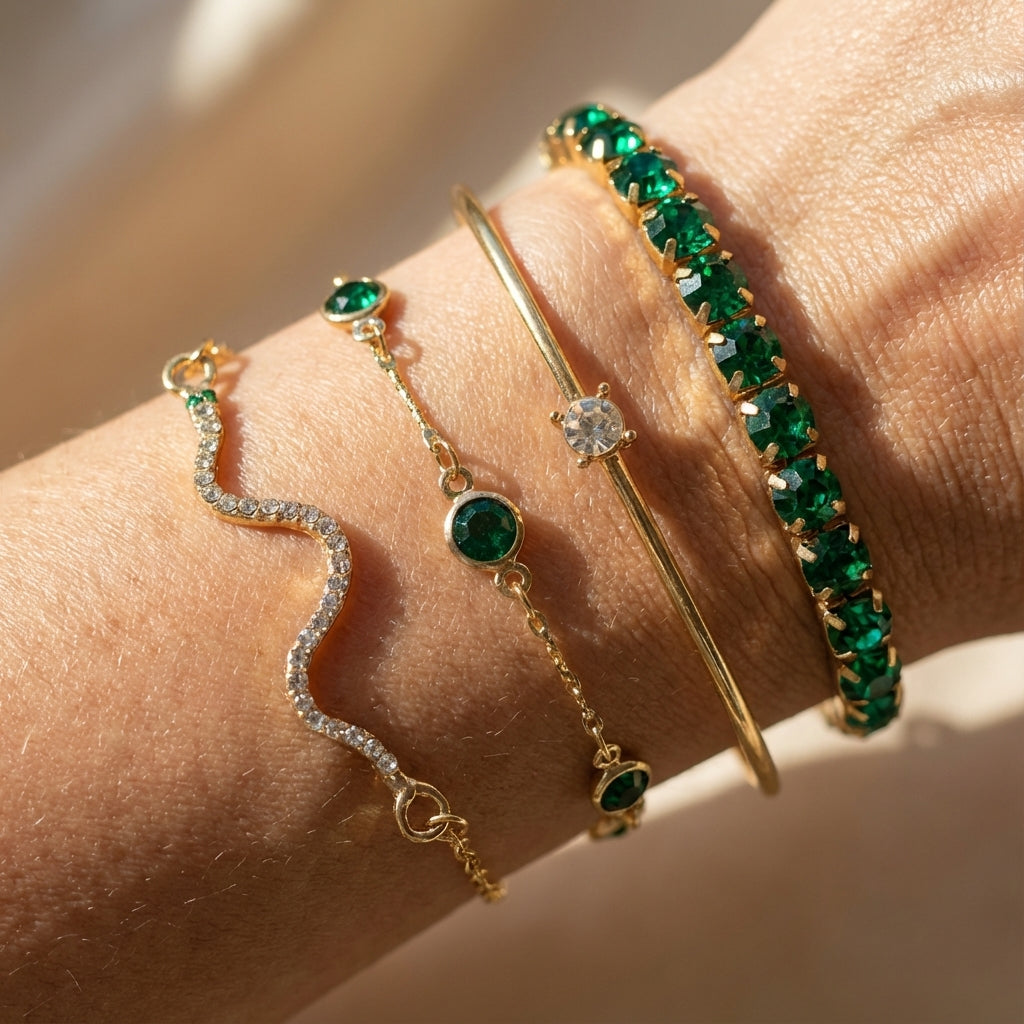 Set de Pulseras con Piedra Verde