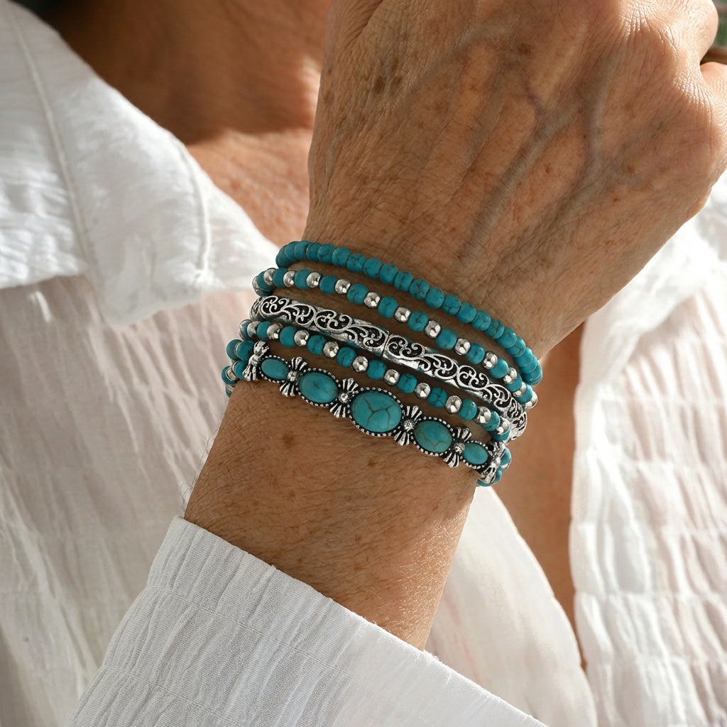 Set Premium de Pulseras de Cuentas de Turquesa