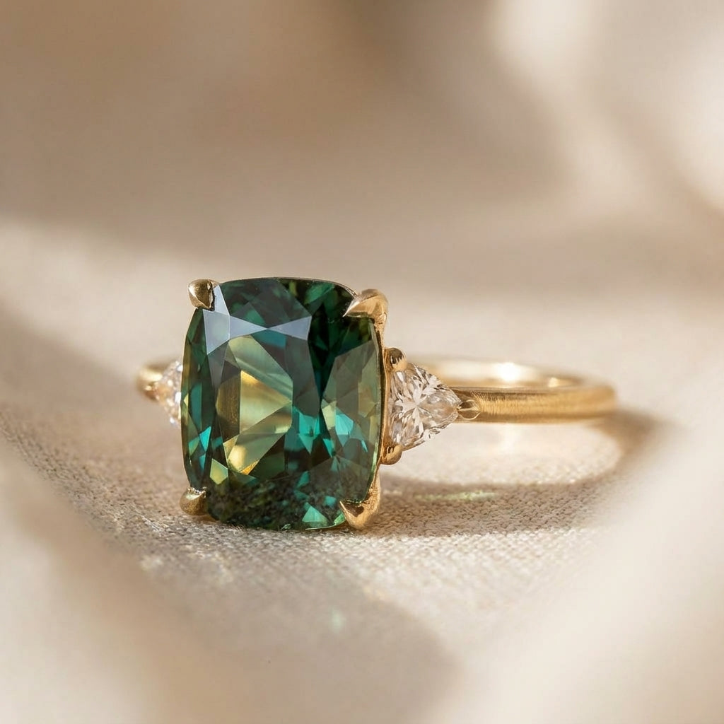 Anillo Dorado con Piedra Verde Estilo Vintage