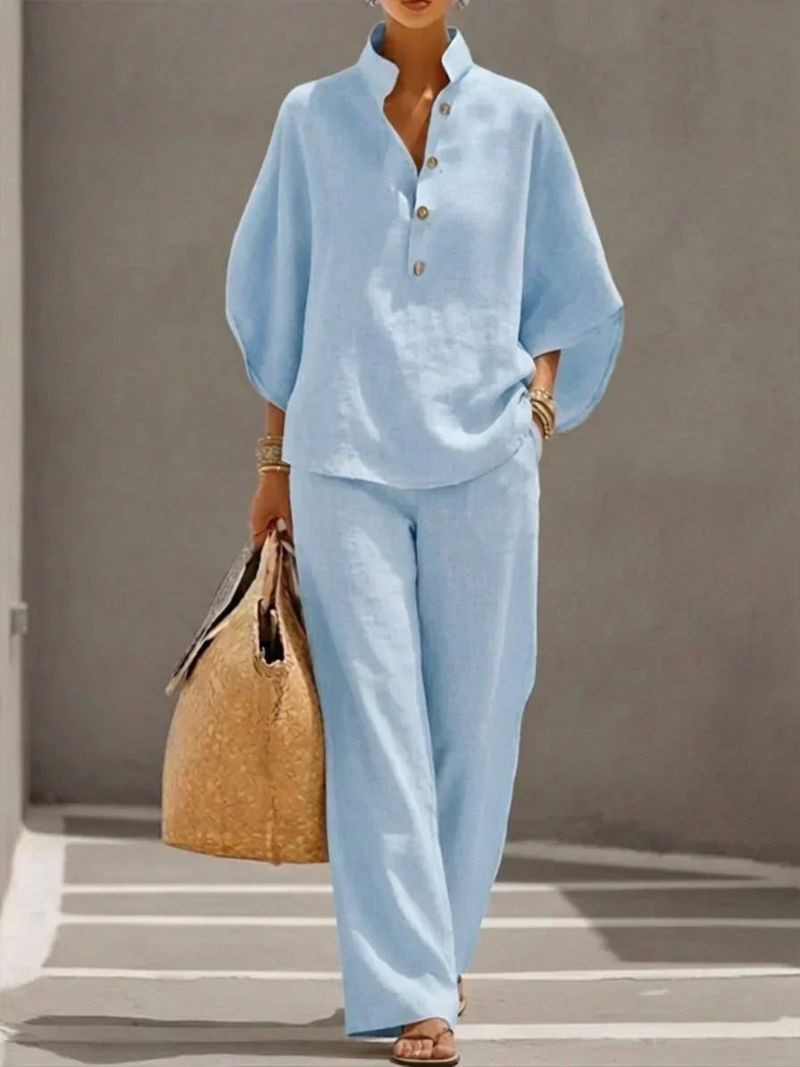Maribel | Conjunto Top con Mangas Murciélago y Pantalón Ancho