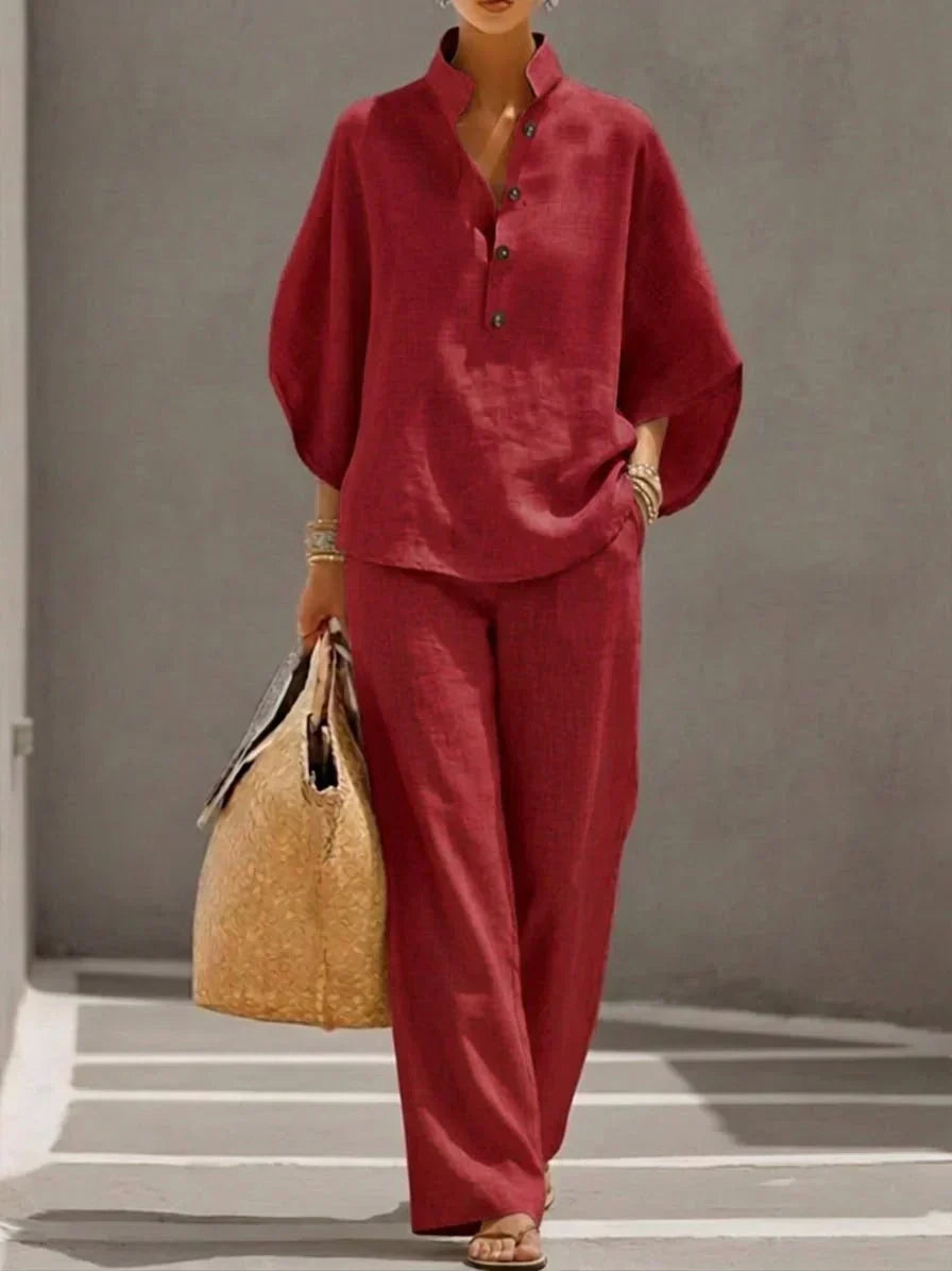 Maribel | Conjunto Top con Mangas Murciélago y Pantalón Ancho