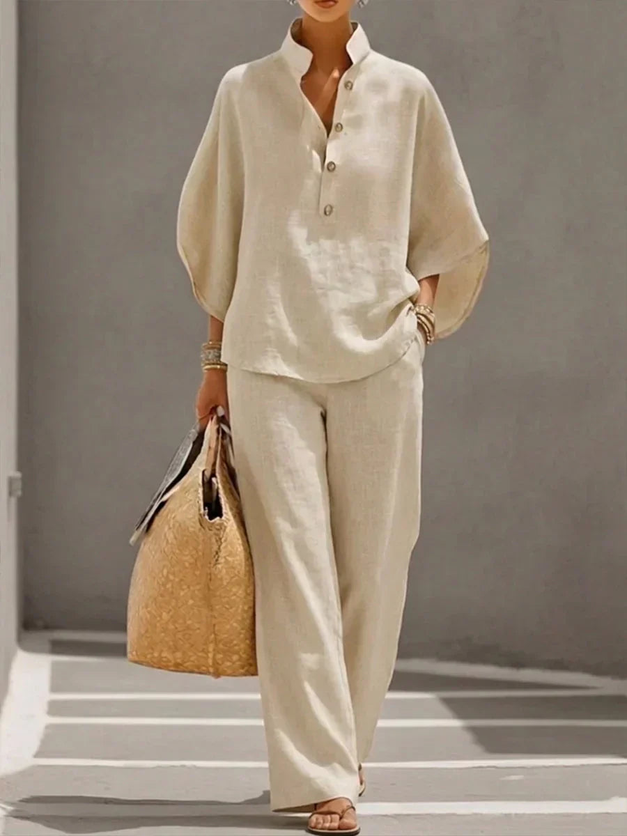 Maribel | Conjunto Top con Mangas Murciélago y Pantalón Ancho