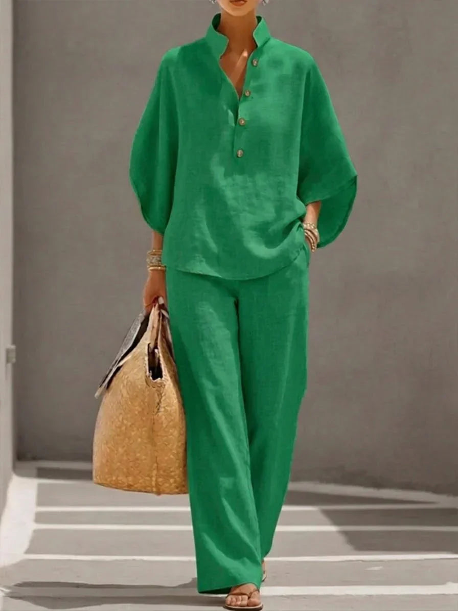 Maribel | Conjunto Top con Mangas Murciélago y Pantalón Ancho