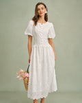 Vestido Midi Floral Blanco con Cuello Redondo