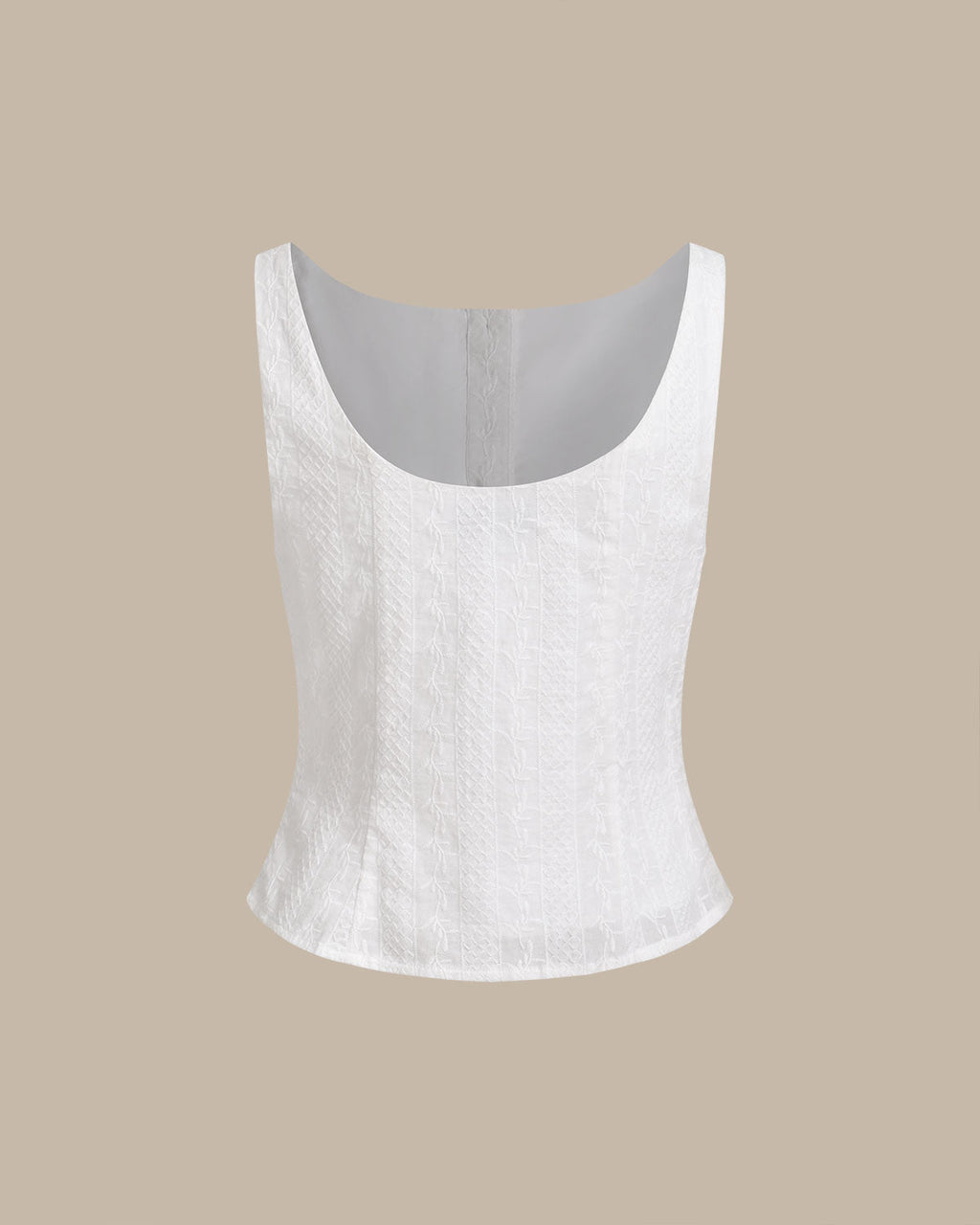 Chaleco Blanco Texturizado con Cuello Barco y Botonadura