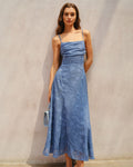Vestido Maxi de Jacquard Azul con Fruncido