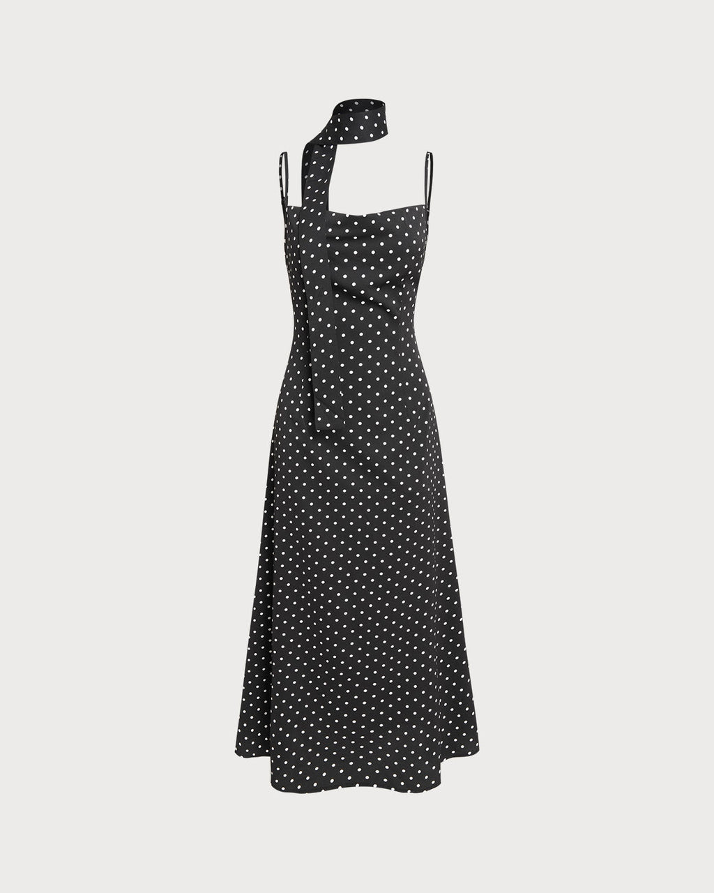 Vestido Maxi Lencero Negro de Lunares con Cuello Cowl