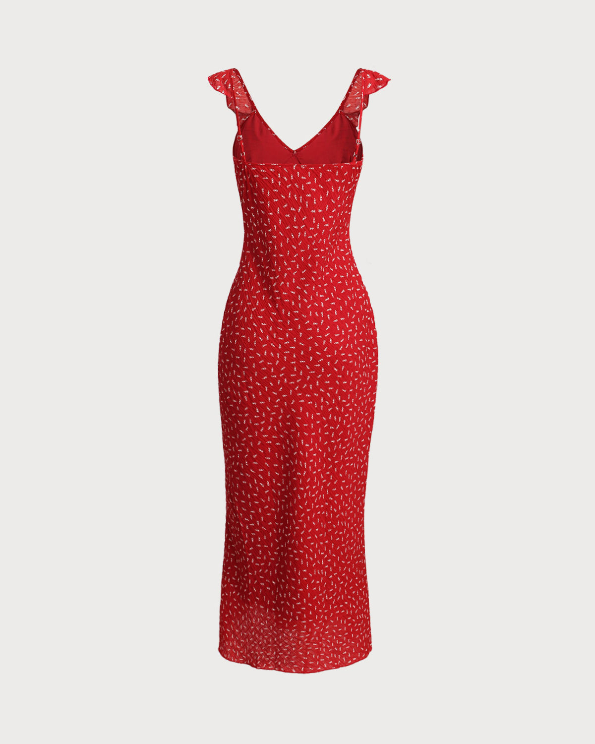 Vestido Maxi Floral Rojo con Cuello en V y Volantes
